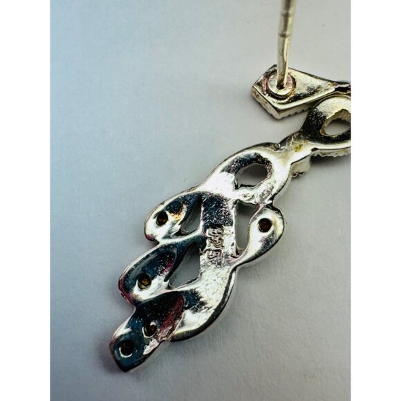 Estate Sterling Silver 925 Marcasite & CZ Drop Dangle Earrings, 4.03g, Push Back - Picture 7 of 8